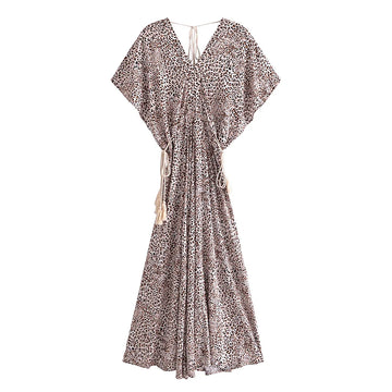 Desert Wild Boho Leopard Print Midi Dress