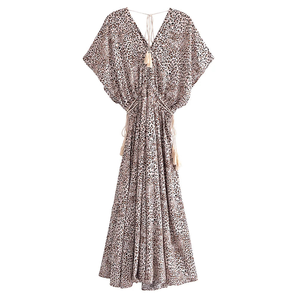 Desert Wild Boho Leopard Print Midi Dress