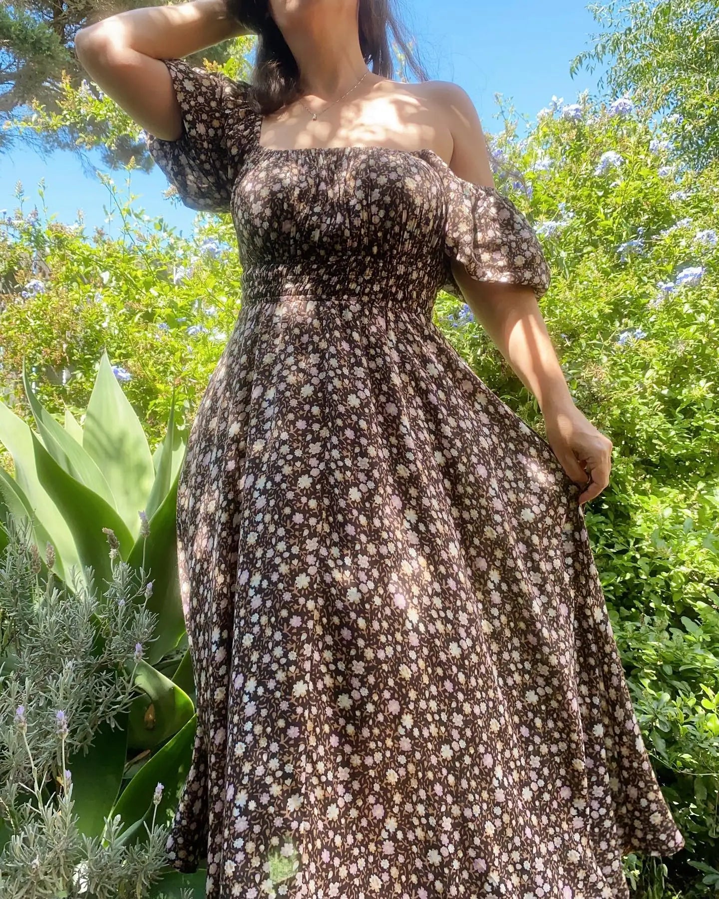 Wild Lavender Boho Floral Print Midi Dress