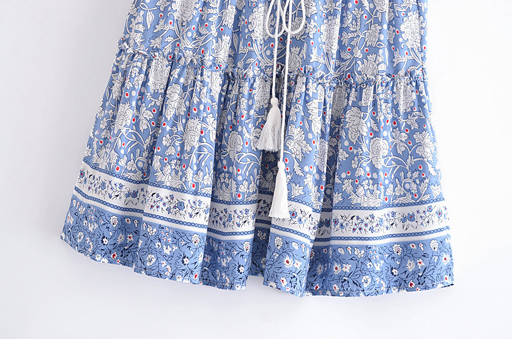 Blue Bliss Floral Print Mini Skirt