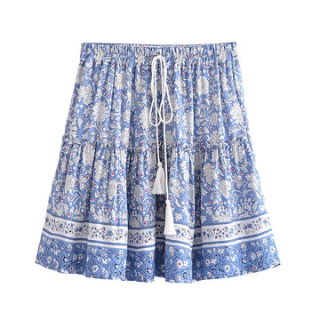 Blue Bliss Floral Print Mini Skirt