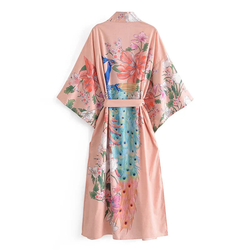 Ros¨¦ Pink Peacock Boho Maxi Robe