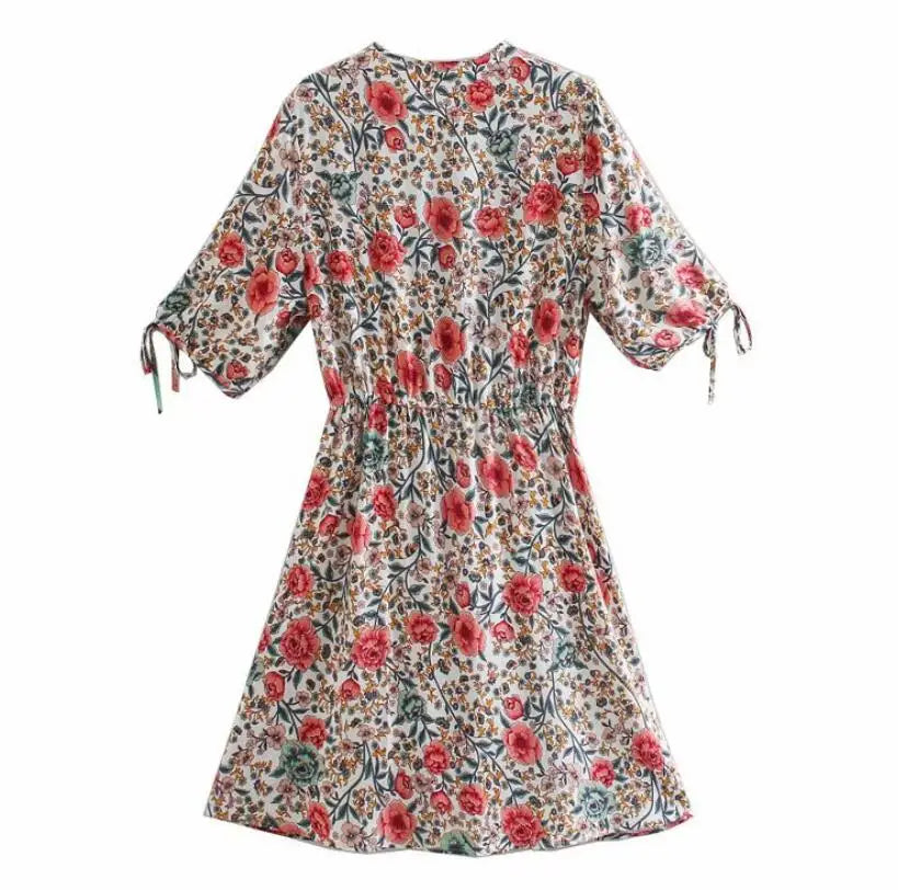 Pearl Garden Boho Floral Print Mini Dress