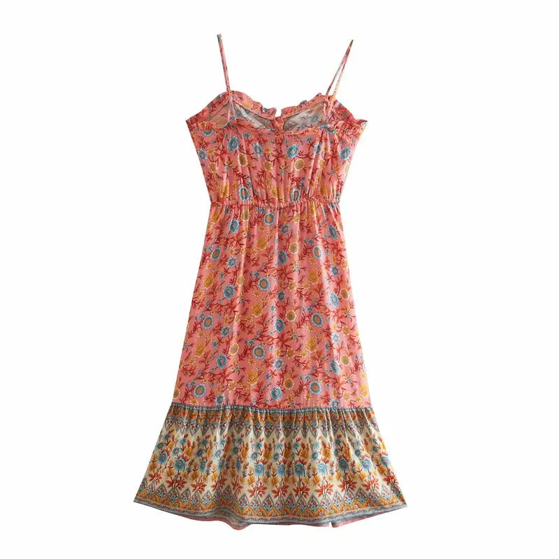 Serena Bloom Boho Floral Print Midi Dress