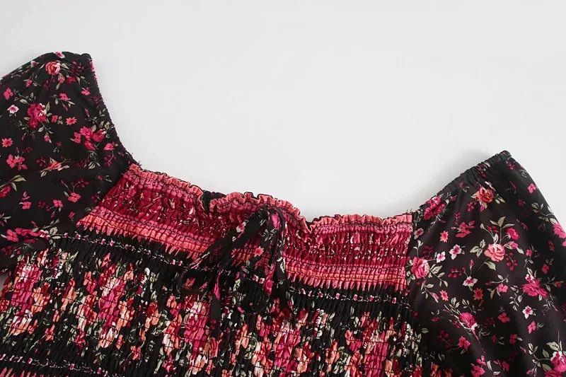 Black Floral Fantasy Boho Floral Print Mini Dress