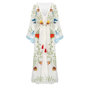 Whimsical Heart Floral Embroidered Maxi Dress