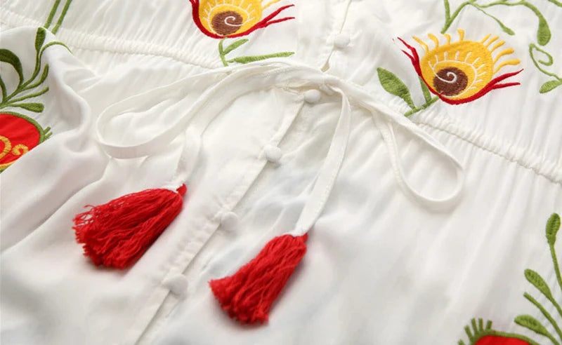 Whimsical Heart Floral Embroidered Maxi Dress