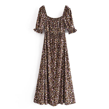 Wild Lavender Boho Floral Print Midi Dress