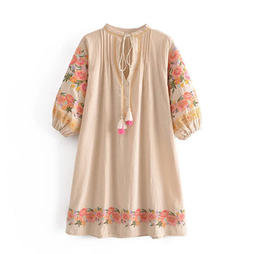 Blush Meadow Boho Floral Embroidered Mini Dress