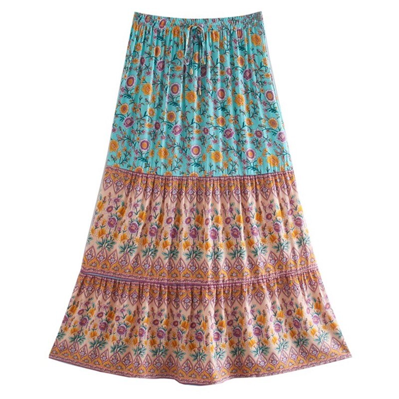 Celeste Boho Floral Print Midi Skirt