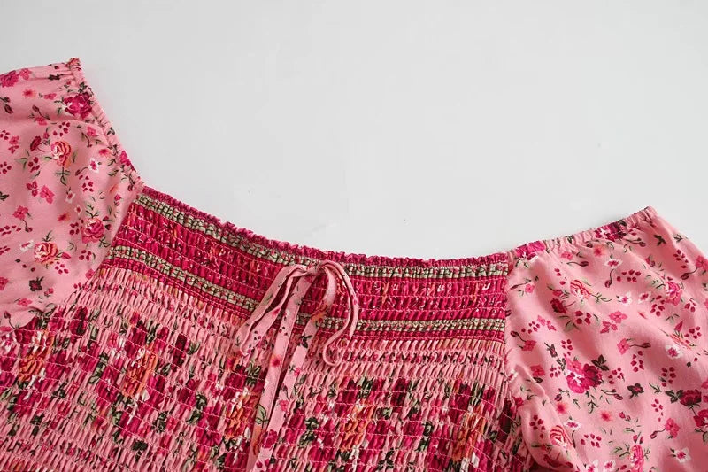 Pink Floral Fantasy Boho Floral Print Mini Dress