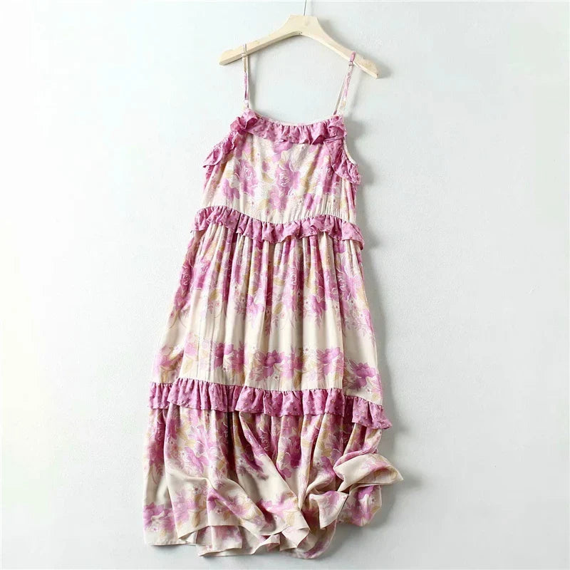 Wildflower Wanderer Boho Floral Print Midi Dress