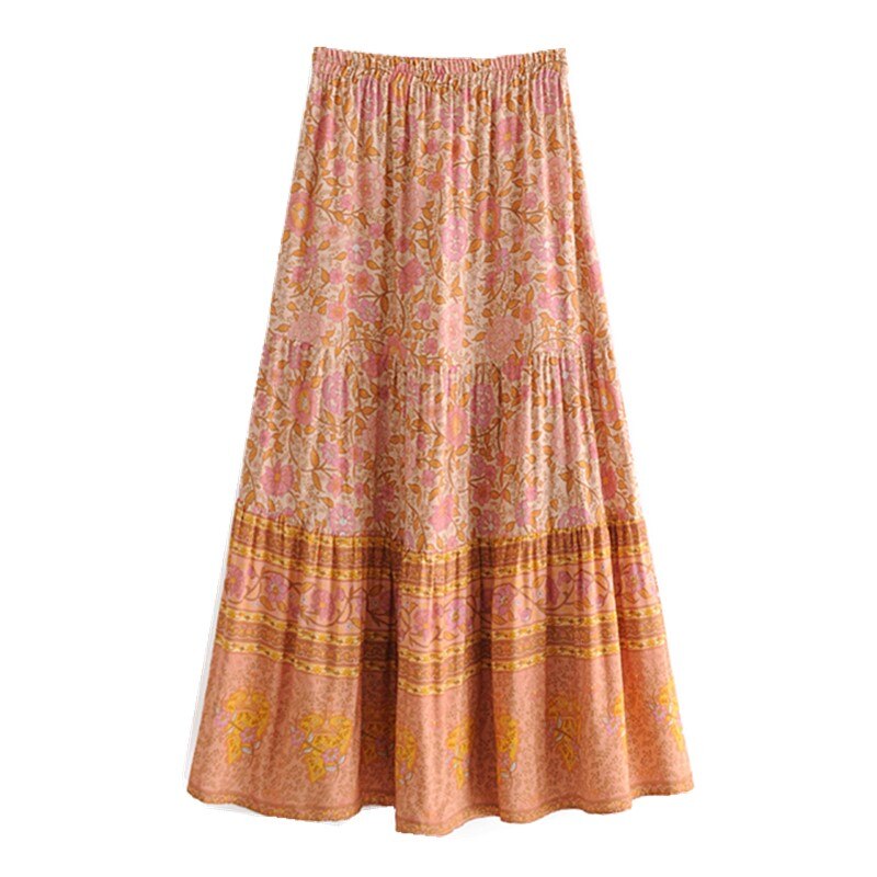 Monticello Rose Boho Floral Print Maxi Skirt