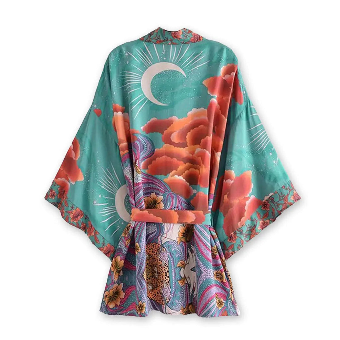 Moonstruck Teal Goddess Boho Kimono Short Robe