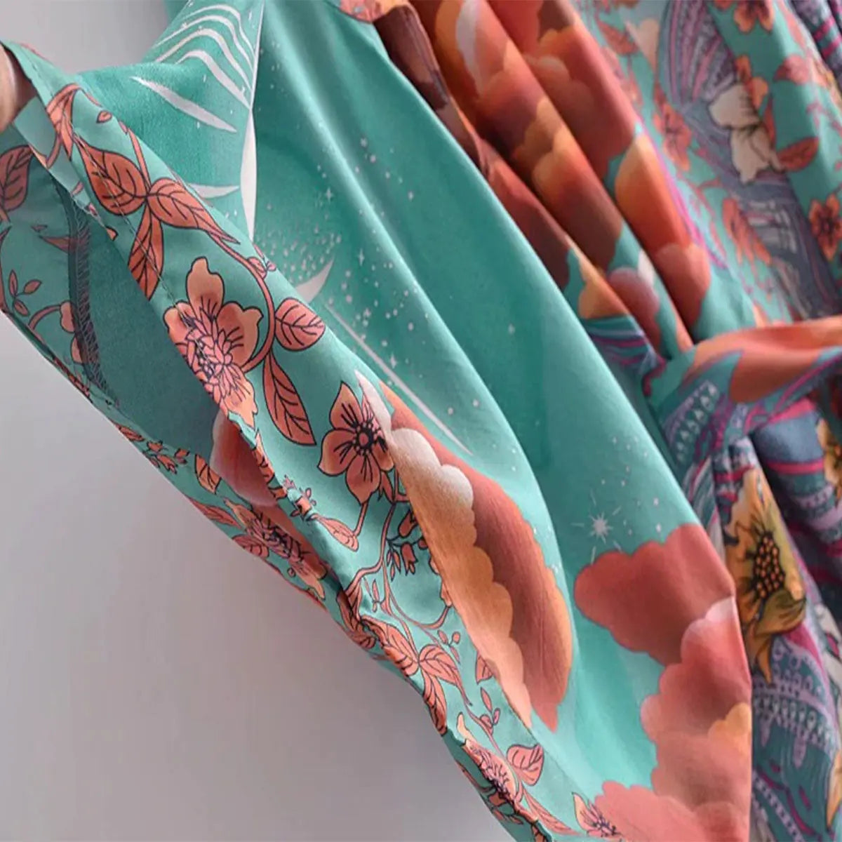 Moonstruck Teal Goddess Boho Kimono Short Robe