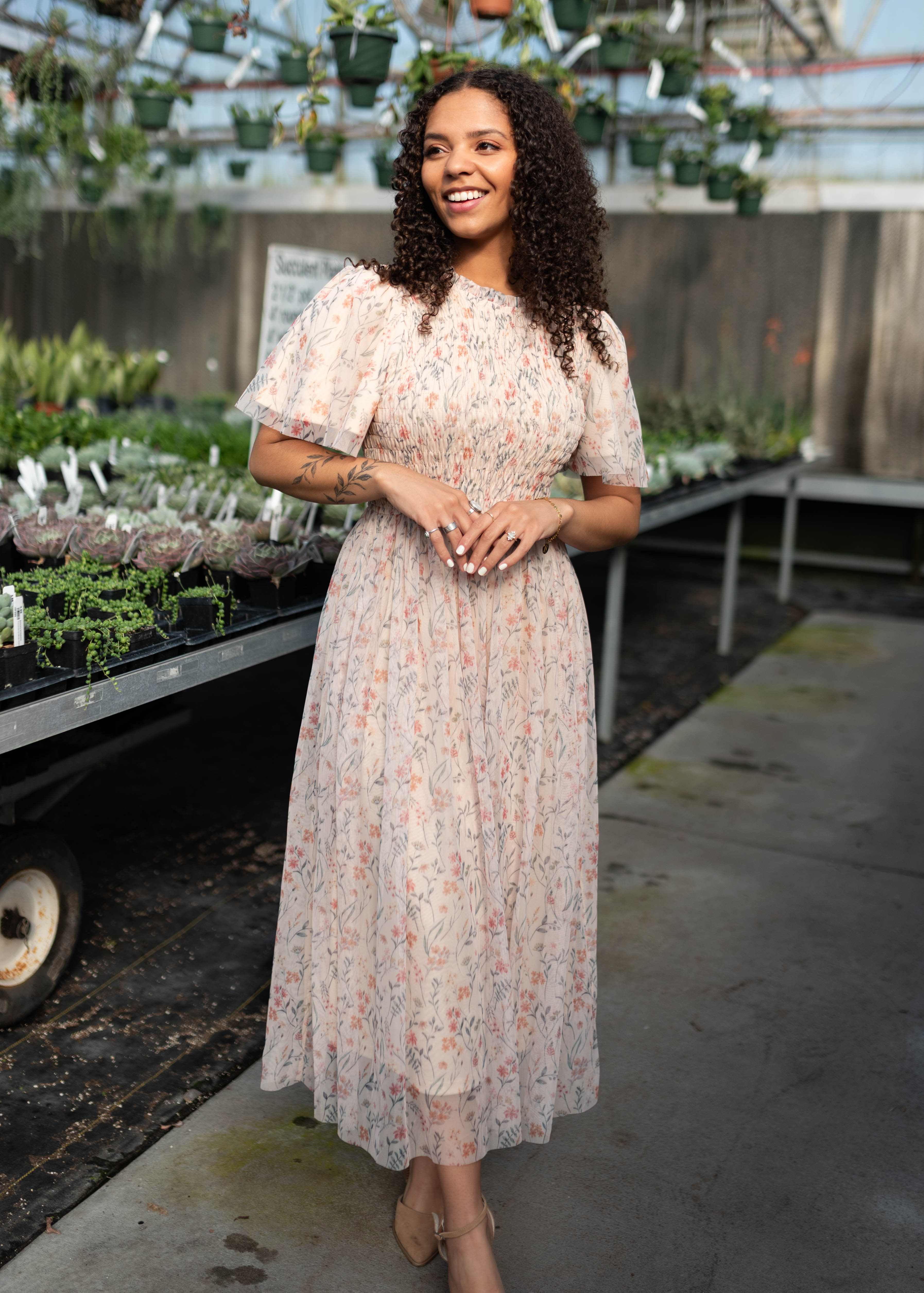 Nylah Blush Floral Mesh Dress