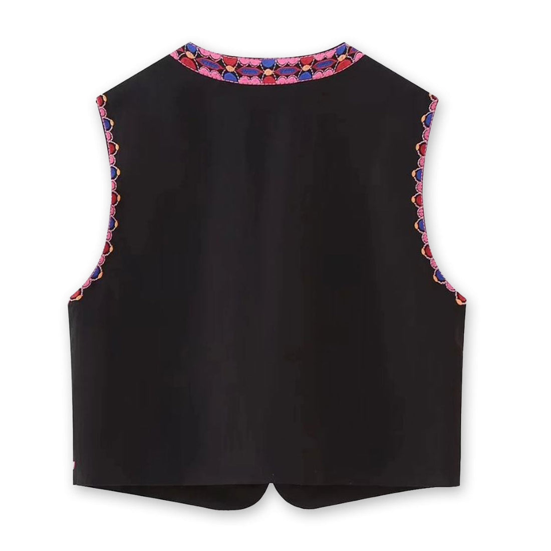 Black Blooms Boho Floral Embroidered Vest