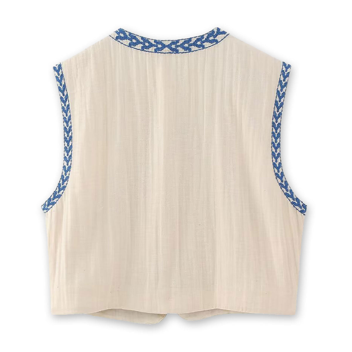 Blue Blooms Boho Floral Embroidered Vest