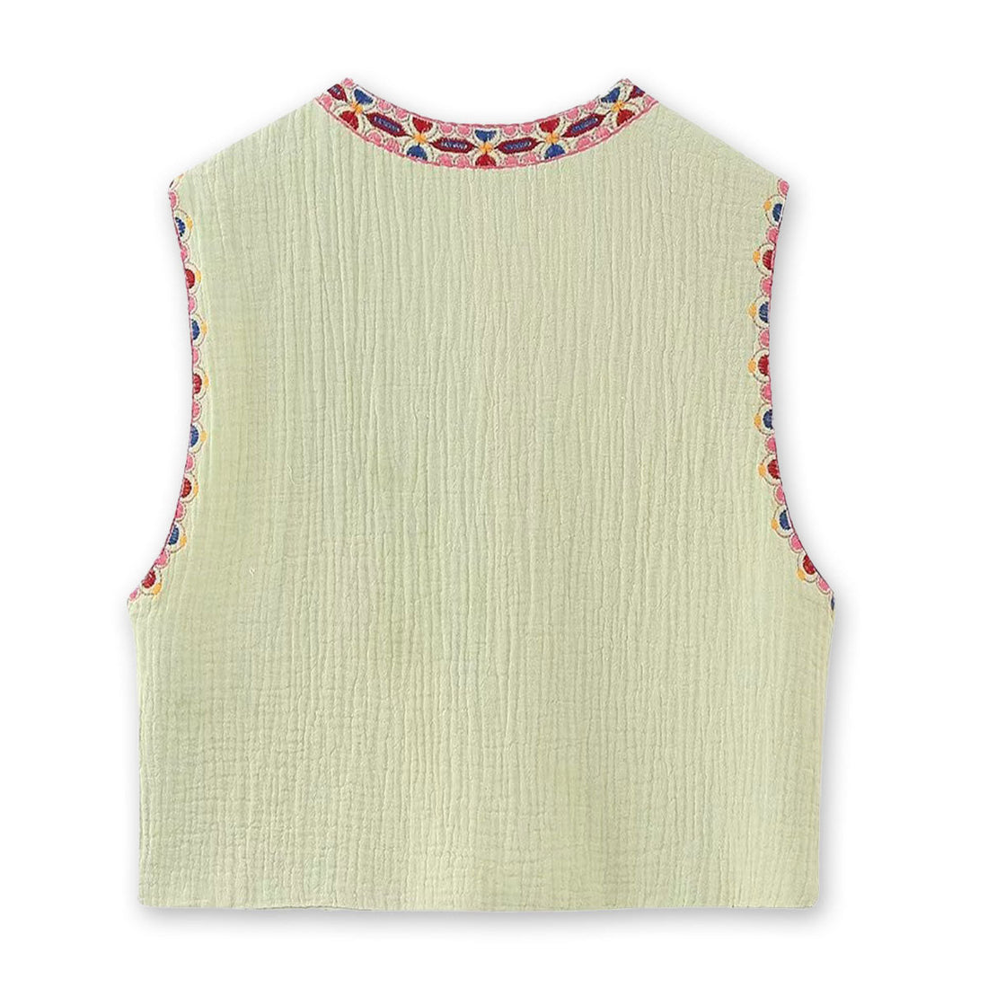 Green Blooms Boho Floral Embroidered Vest