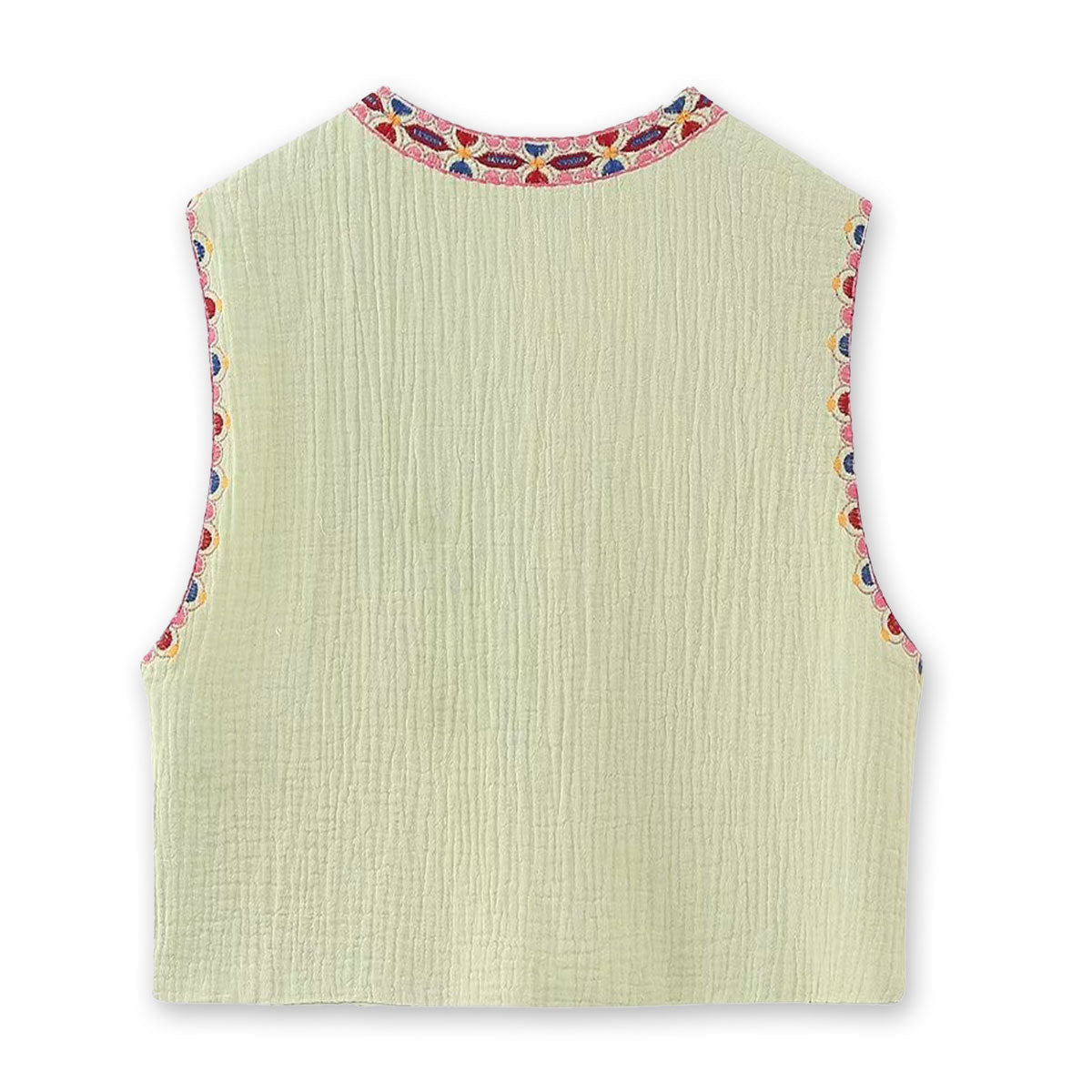 Green Blooms Boho Floral Embroidered Vest