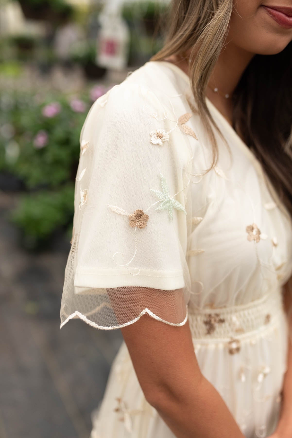 Rayleen Cream Embroidered Mesh Dress