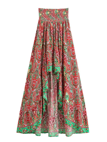 Scarlet Mystic Boho Paisley Print High-Low Maxi Skirt