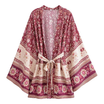 Wild Berry Bloom Boho Floral Print Short Robe