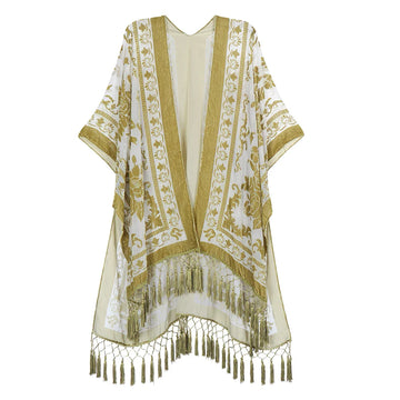 Ethereal Olive Floral Print Velvet Burnout Kimono