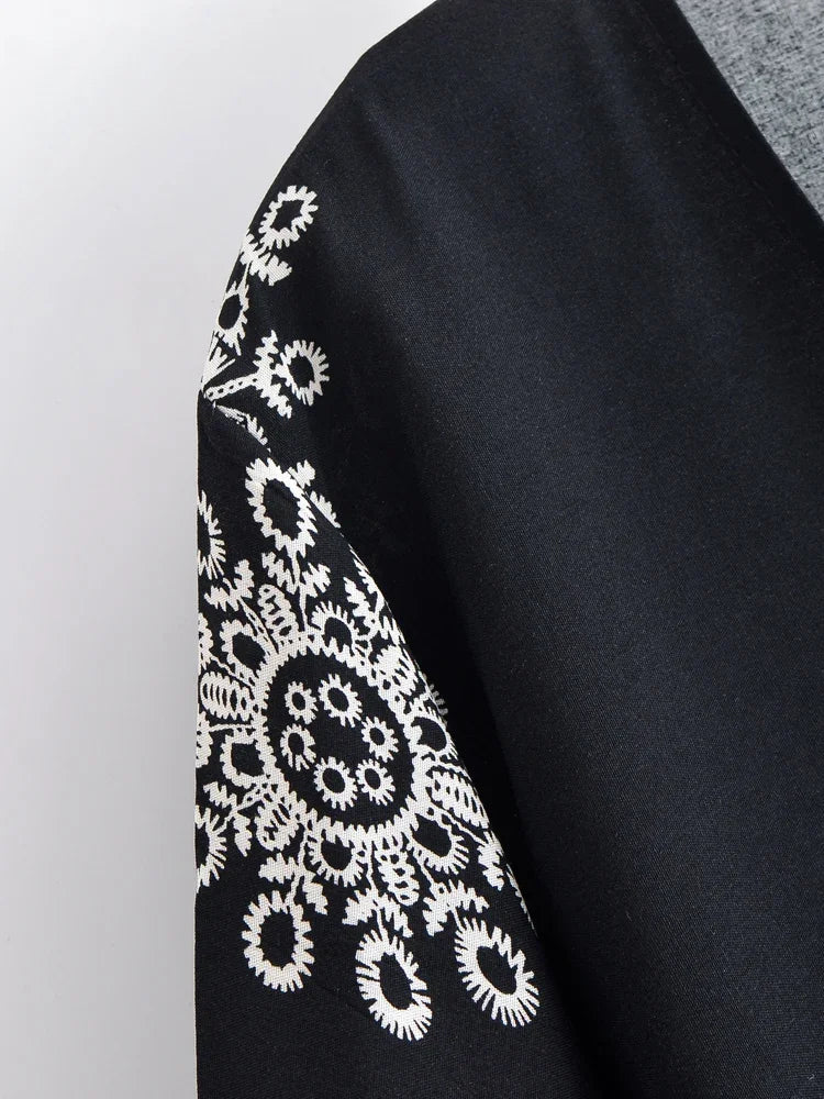 Onyx Dream Boho Floral Print Long Sleeve Crop Top