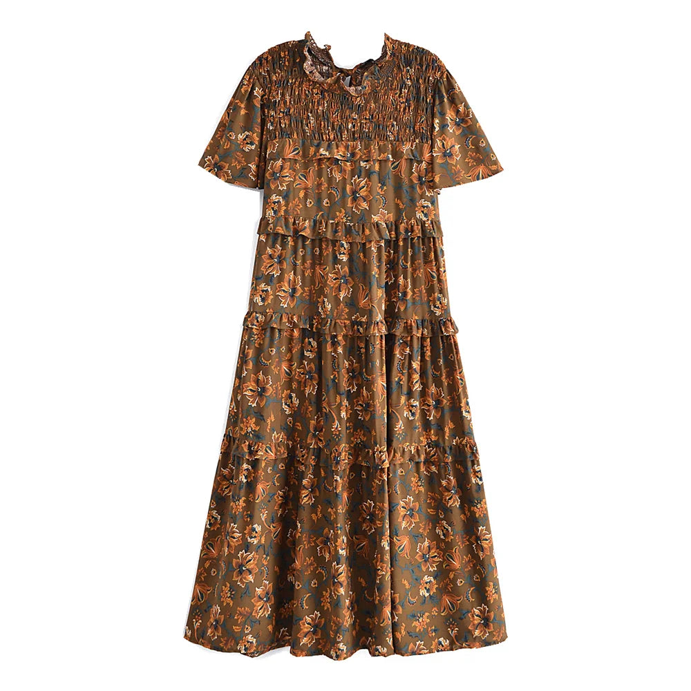 Rustic Wildflower Boho Floral Print Midi Dress