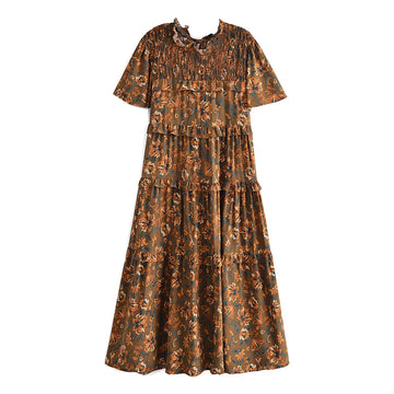 Rustic Wildflower Boho Floral Print Midi Dress