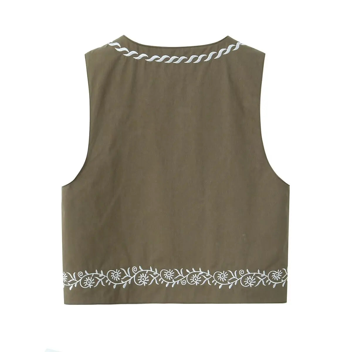 Olive Paisley Boho Floral Embroidered Vest