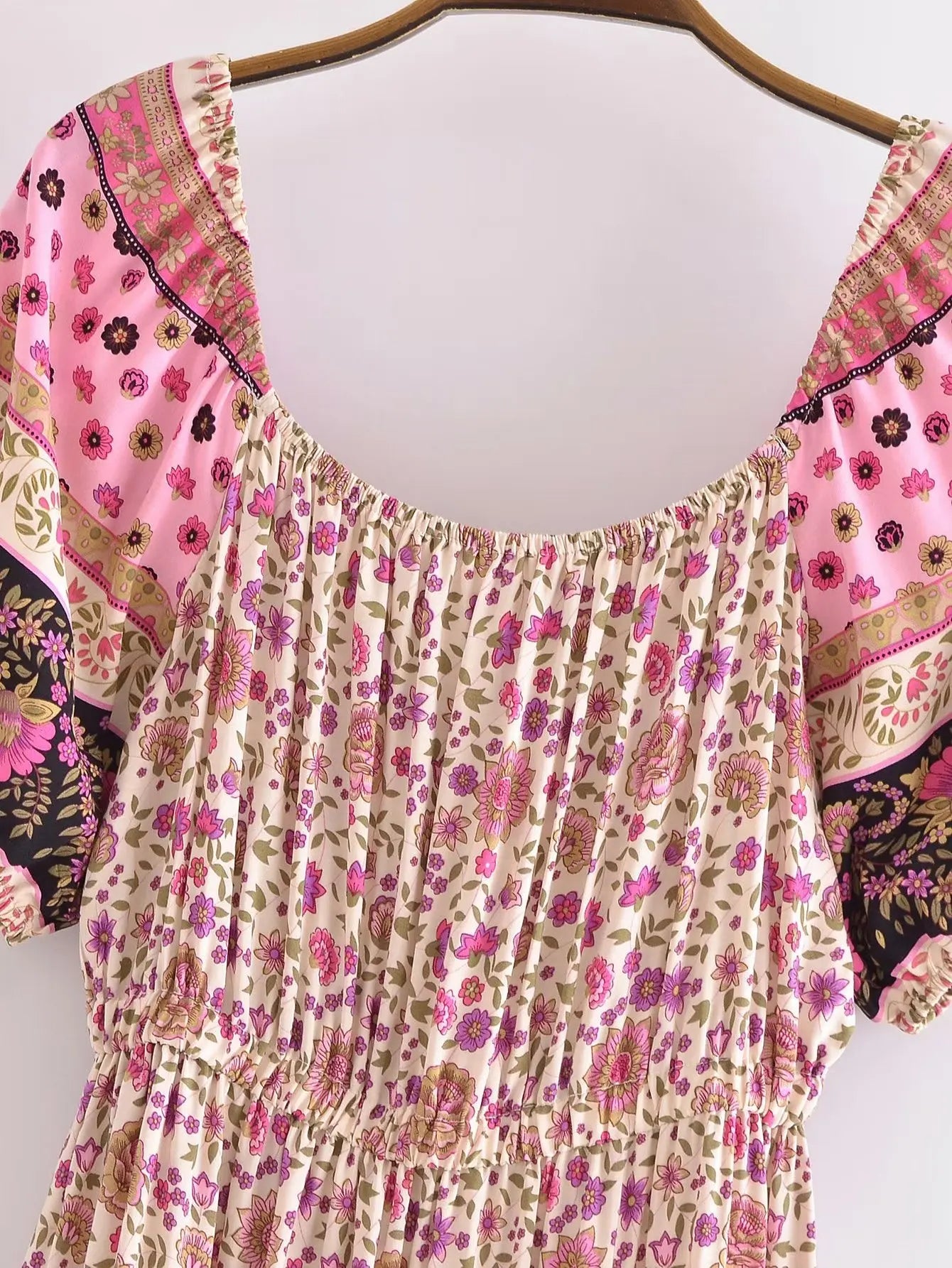 Pink Whimsy Boho Floral Print Midi Dress