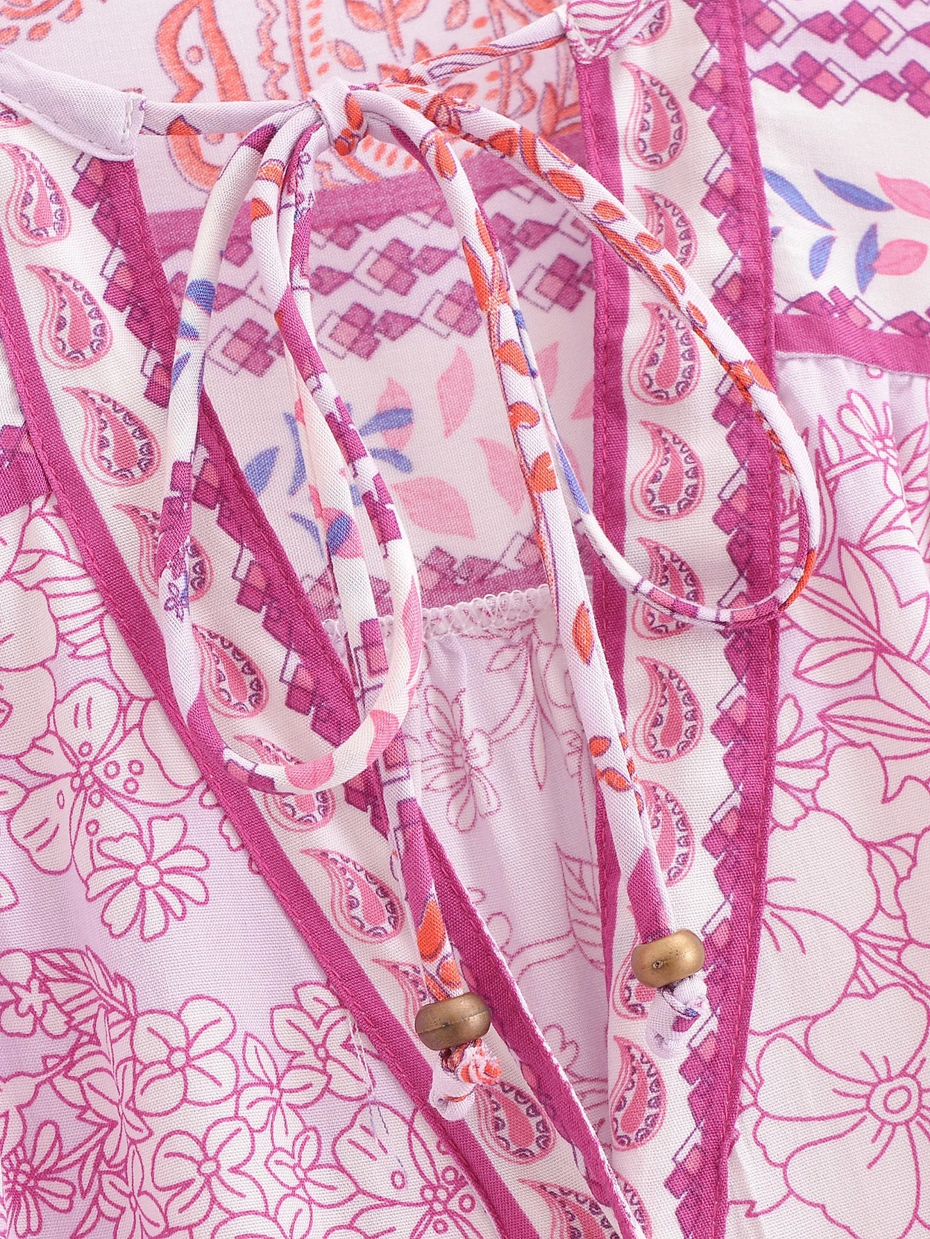 Serene Pink Boho Floral Print Long Sleeve Blouse