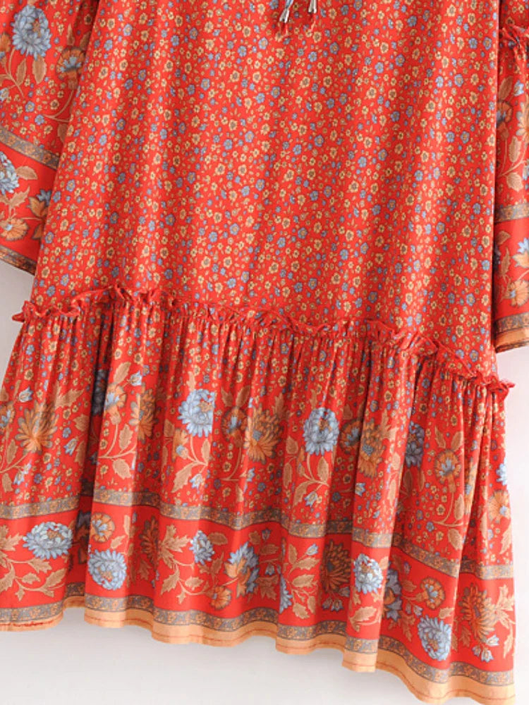 Wild Blooms Boho Floral Print Mini Dress