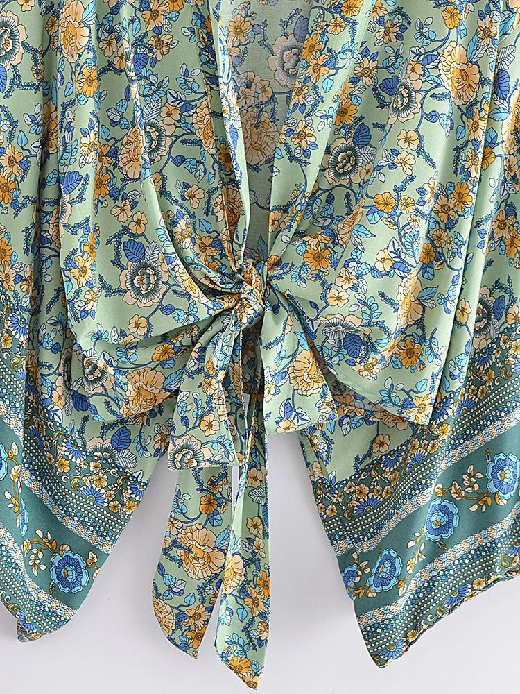 Green Meadow Boho Floral Print Crop Top