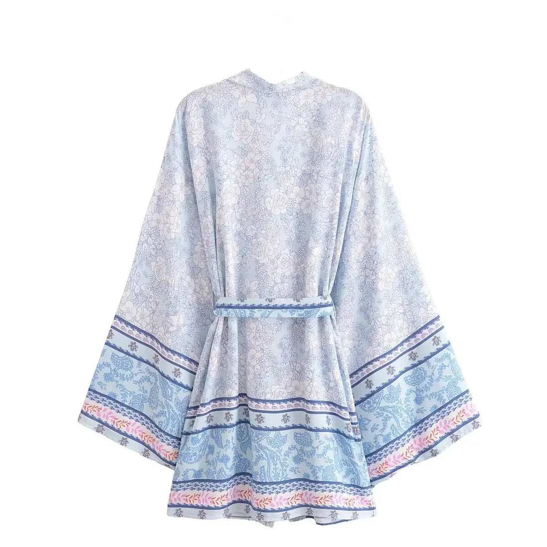 Dreamy Blue Boho Floral Print Short Robe