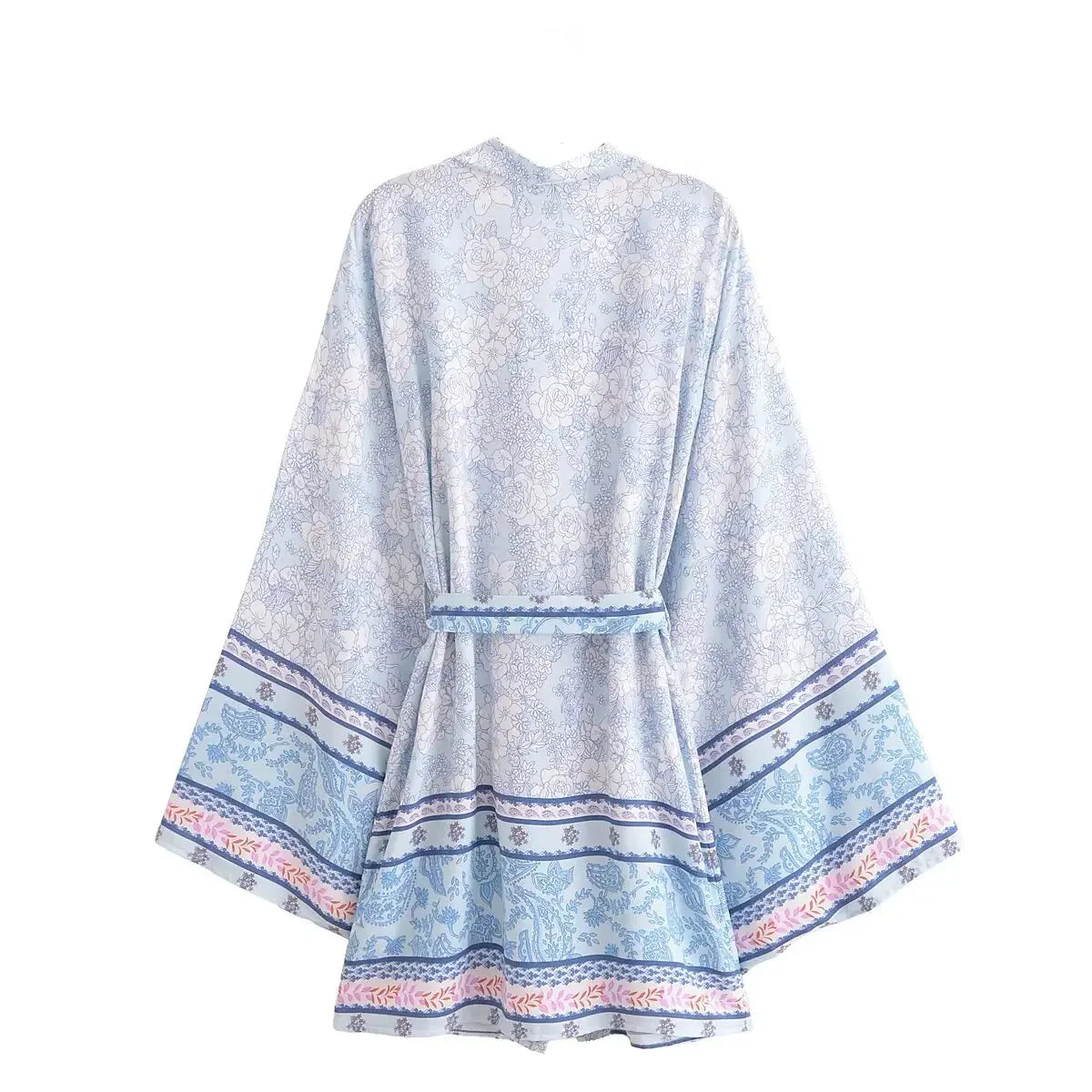 Dreamy Blue Boho Floral Print Short Robe
