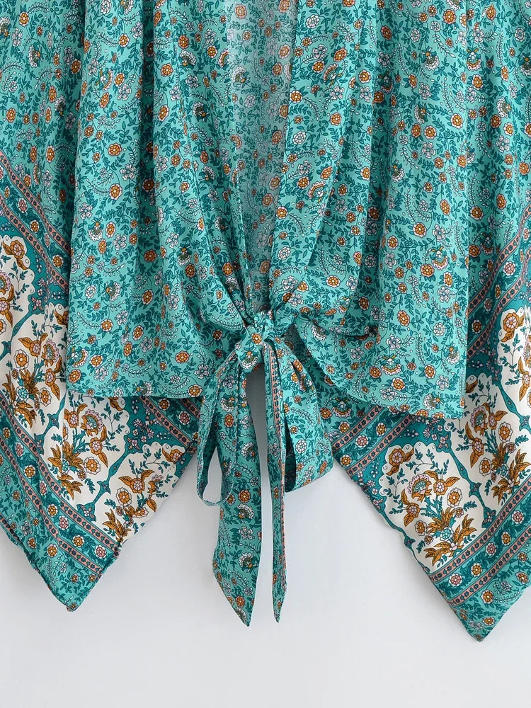 Aquarose Bloom Boho Floral Print Crop Top