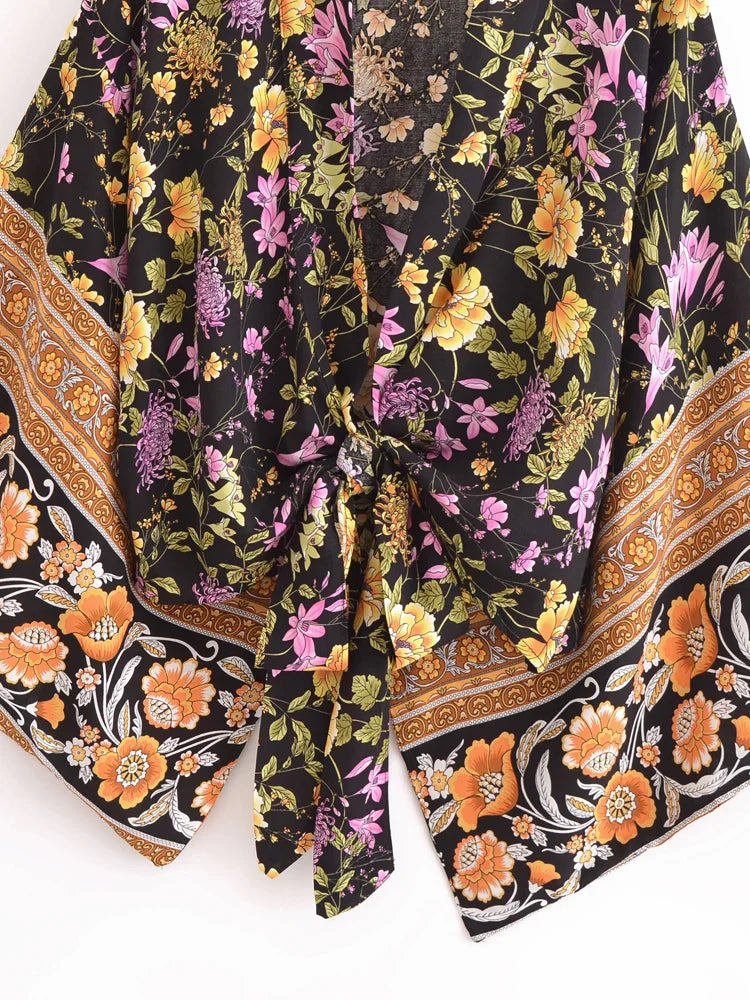 Dark Butterfly Boho Floral Print Crop Top