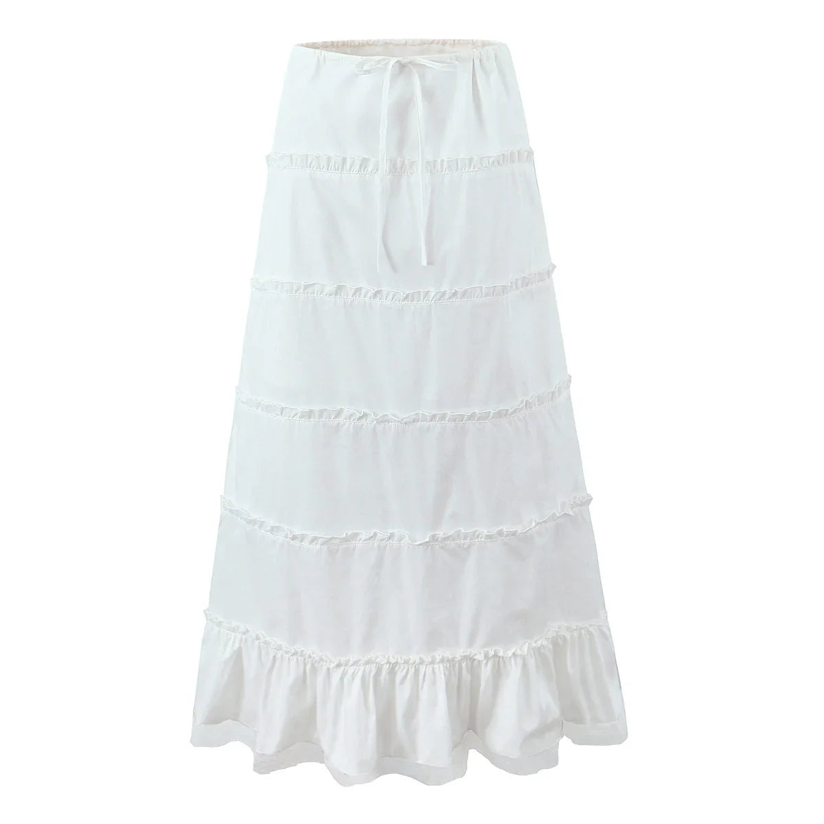 Heavenly White Boho Ruffle Maxi Skirt