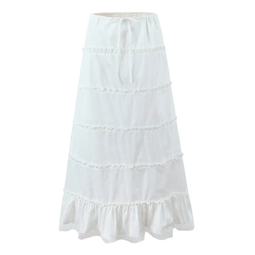 Heavenly White Boho Ruffle Maxi Skirt