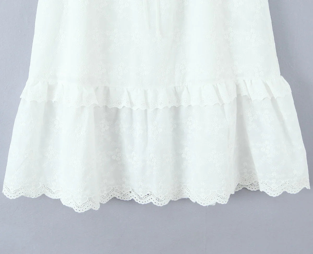 Dreamy White Floral Embroidered Midi Skirt