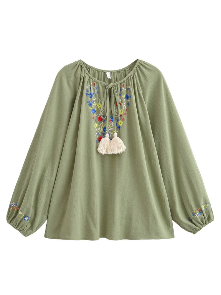 Sagebrush Wildflower Floral Embroidered Long Sleeve Blouse