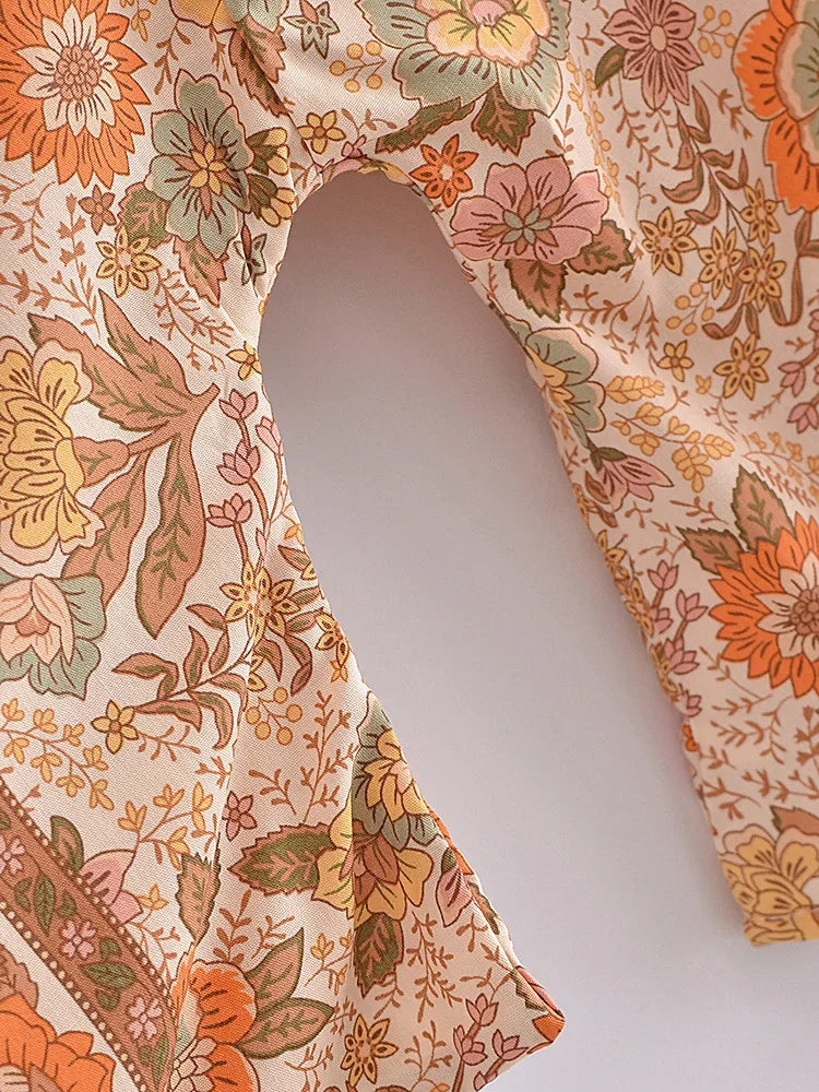 Sandstone Beige Boho Floral Print Crop Top