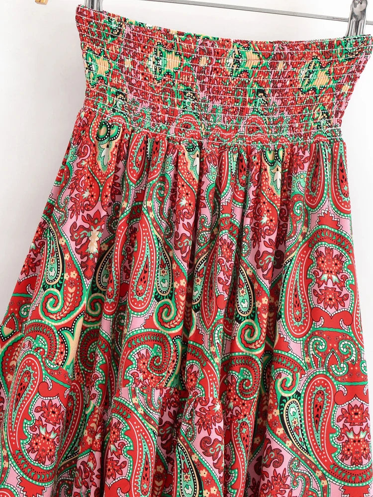 Scarlet Mystic Boho Paisley Print High-Low Maxi Skirt