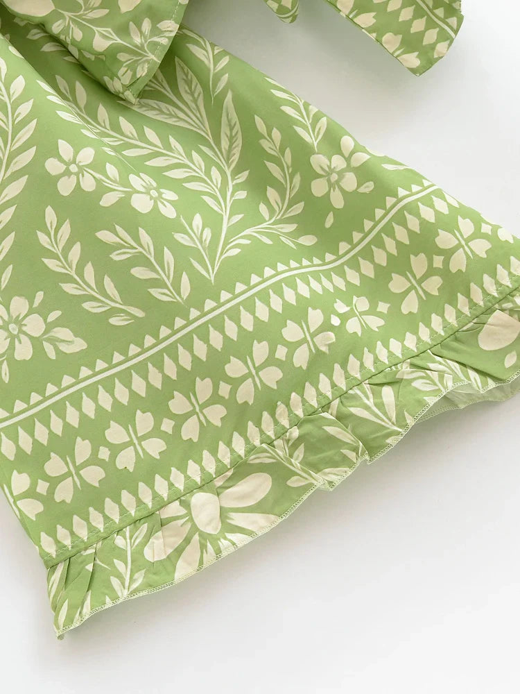 Eden Green Boho Floral Print Long Sleeve Crop Top