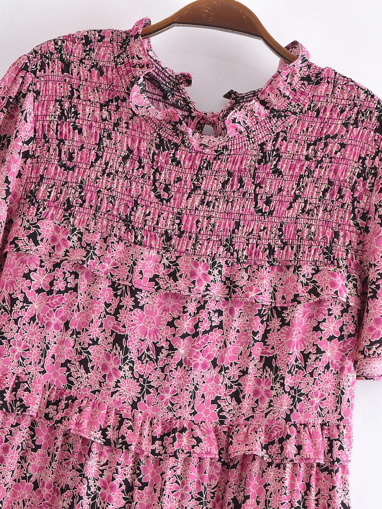 Rose Pink Boho Floral Print Midi Dress