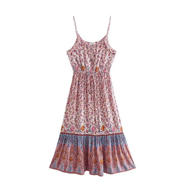 Blush Bloom Boho Floral Print Midi Dress