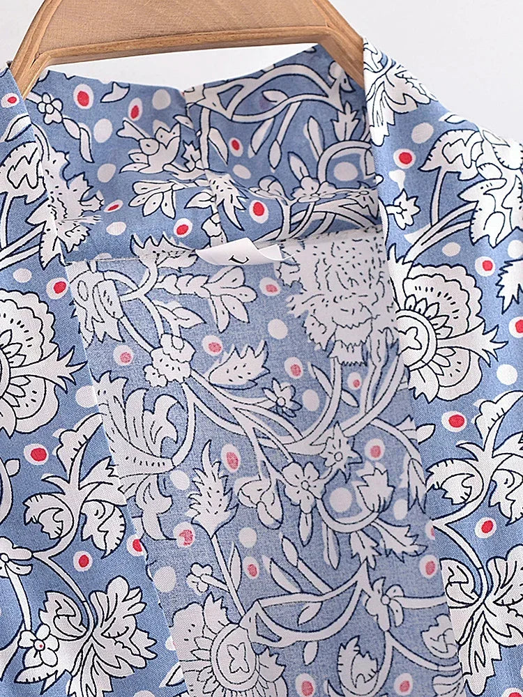 Blue Bliss Boho Floral Print Crop Top